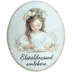 Dekorkarton tábla, elsőáldozás, kislány, 6,5x8 cm