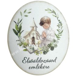 Dekorkarton tábla, elsőáldozás, kisfiú, 6,5x8 cm