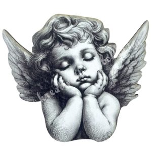 Dekorkarton figura, angyal, könyöklő, 7x6,5 cm
