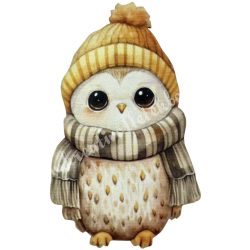 Dekorkarton tábla, bagoly sállal, 5,3x8,3 cm