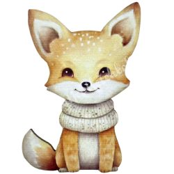 Dekorkarton tábla, róka sállal, 5,5x7,5 cm