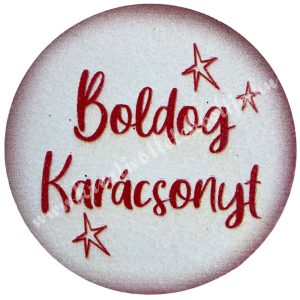 Fa tábla, kerek, Boldog Karácsonyt, fehér-piros, 5 cm