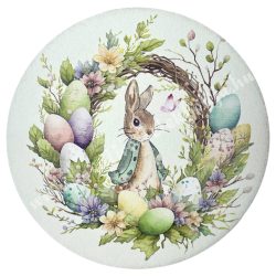 Fa tábla, kerek, nyuszi tojásokkal, 11,8 cm