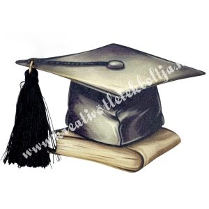 Fa tábla, diplomasapka fekete bojttal, 8,5x5 cm