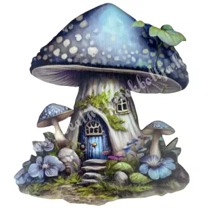 Dekorkarton tábla, gombaház, kék, 13,5x14,5 cm