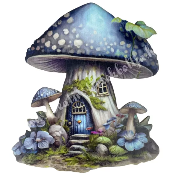 Dekorkarton tábla, gombaház, kék, 13,5x14,5 cm