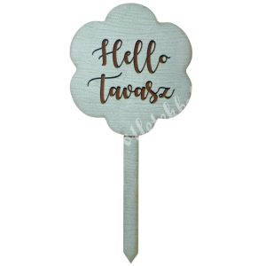 Dekorkarton tábla, beszúrós Hello tavasz, zöld, 4,7x10 cm 
