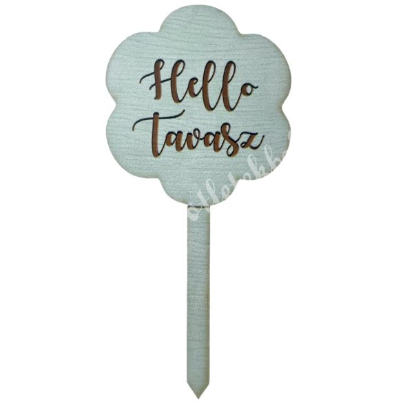 Dekorkarton tábla, beszúrós Hello tavasz, zöld, 4,7x10 cm 