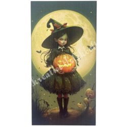 Dekorkarton tábla, kislány halloween tökkel, 5x9,5 cm