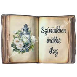   Dekorkarton tábla, könyv, szívünkben örökké élsz, 9,5x6 cm