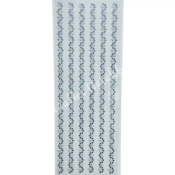 Öntapadós strasszfüzér, ezüst, 1x26 cm, 6 db/csomag