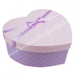 Szív alakú doboz, lila-rózsaszín , masnival, 21,5x9 cm