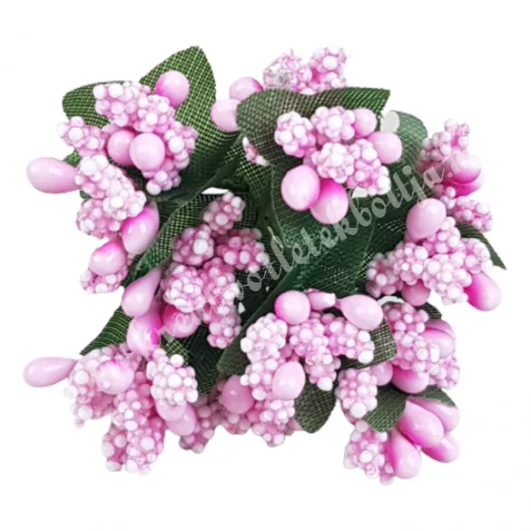 Bogyós mini csokor, világos rózsaszín, 9 cm