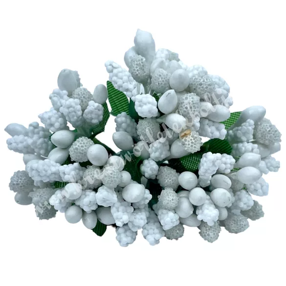 Bogyós mini csokor, fehér, 9 cm