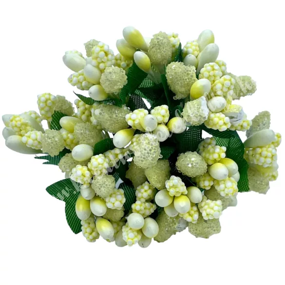 Bogyós mini csokor, krém, 9 cm