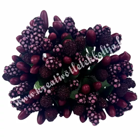 Bogyós mini csokor, bordó, 9 cm
