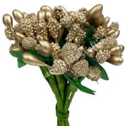 Bogyós mini csokor, arany, 9 cm