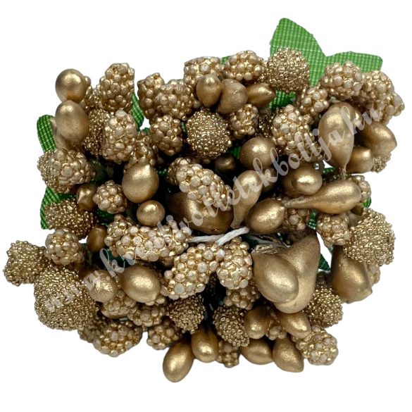Bogyós mini csokor, arany, 9 cm