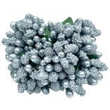 Bogyós mini csokor, ezüst, 9 cm