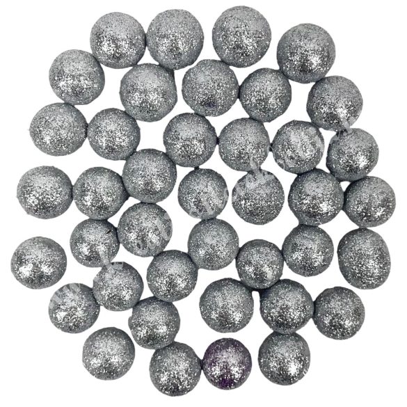 Hungarocell csillámos golyók, ezüst, 1,5 cm, 10 gr/csomag