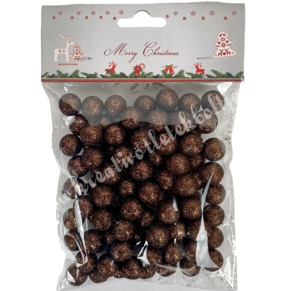 Hungarocell csillámos golyók, csokibarna, 1,5 cm, 10 gr/csomag