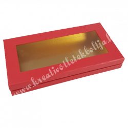 Lapos tégla papírdoboz piros, arany belsővel, 30x4,5 cm