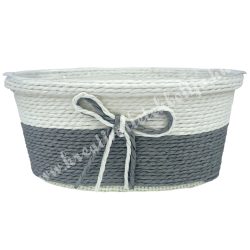 Műanyag kaspó masnival, ovális, szürke, 17,5x8,5 cm