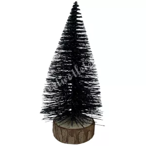 Fenyőfa, csillámos, fekete, 15 cm