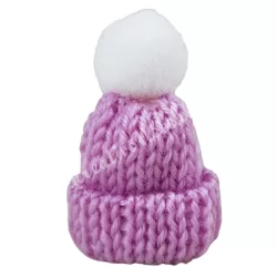 Mini kötött világoslila sapka, fehér pomponnal, 3x4 cm