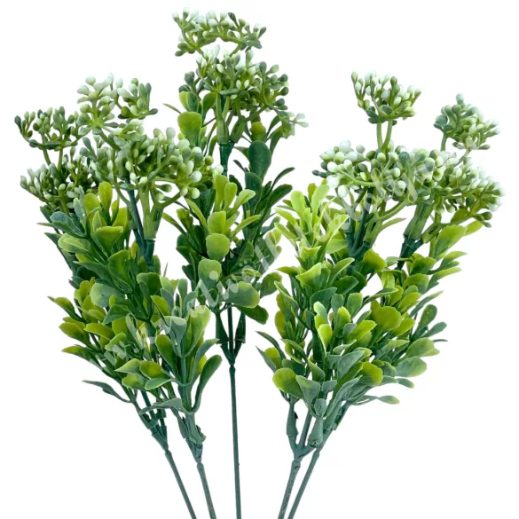 Zöld csokor bogyóval, fehér, 32 cm