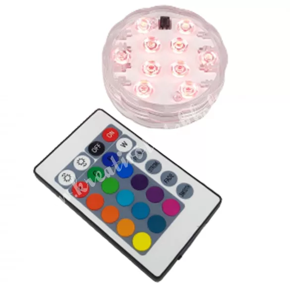 Merülő party fény, vízálló 10 LED-es, távirányítóval, 7x2,5 cm