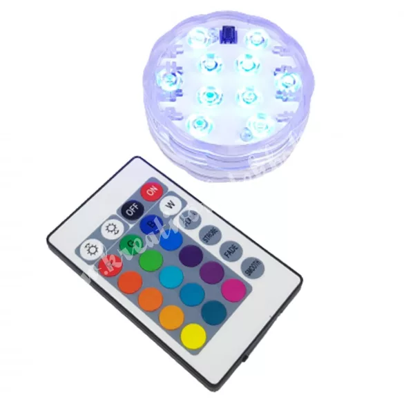 Merülő party fény, vízálló 10 LED-es, távirányítóval, 7x2,5 cm