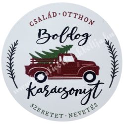 Matrica, kerek, furgon karácsonyi felirattal, 4,3 cm