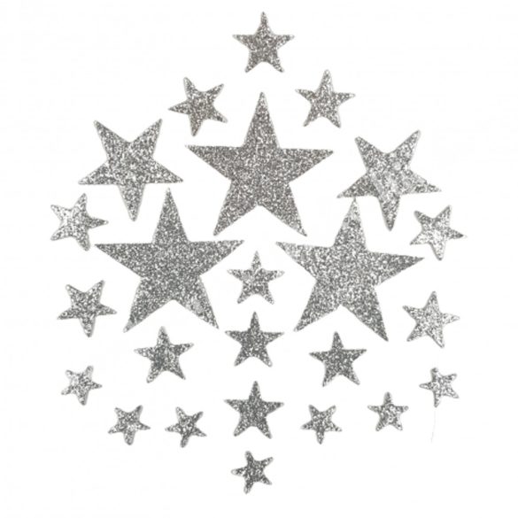 Csillámos dekorgumi csillagok, ezüst, 24 db/csomag