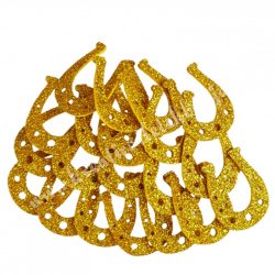 Csillámos dekorgumi patkó, mini, arany, 20 db/csomag