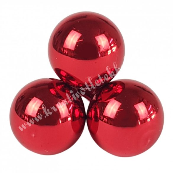 Betűzős üveggömb, piros, fényes, 2,5 cm, 3 db/csokor