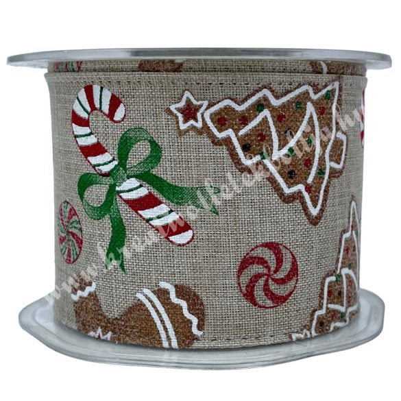 Karácsonyi szalag, mézi, 6,2 cm (13)