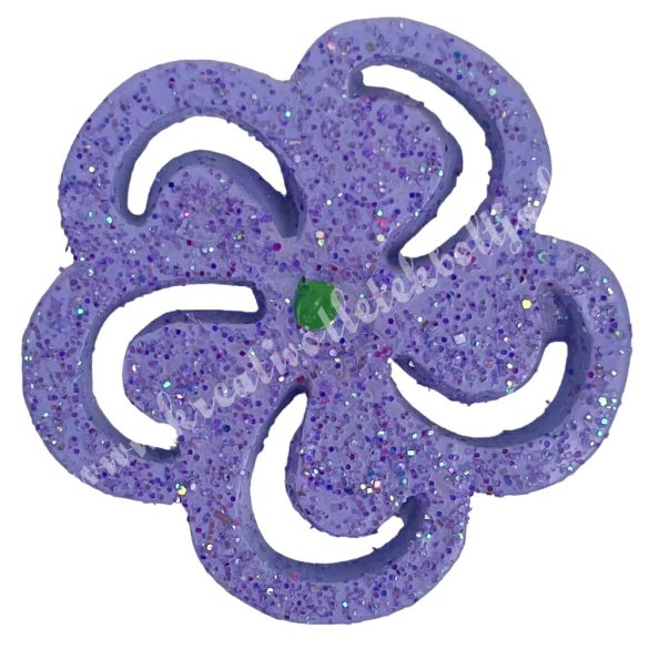 Ragasztható virág, lila, csillámos, 3x3 cm
