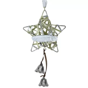 Akasztós fém csillag csengővel, vanília, 10x30 cm