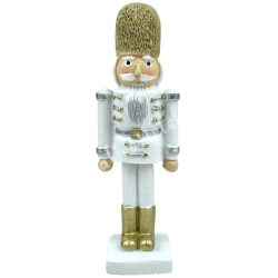 Polyresin diótörő, fehér-arany, 3,5x12,5 cm