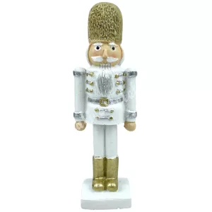 Polyresin diótörő, fehér-arany, 3,5x12,5 cm