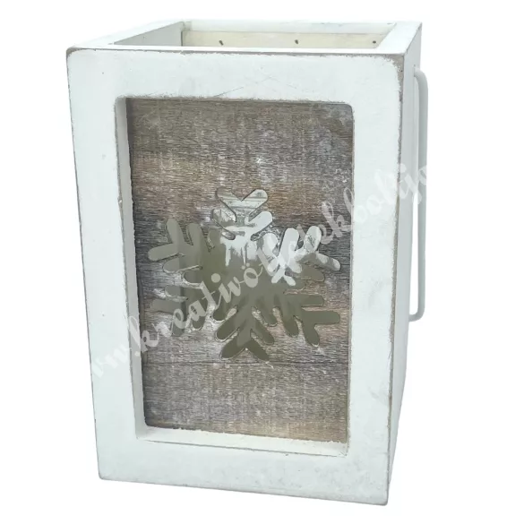 Fa mécsestartó üvegbetéttel, hópelyhes, 10,2x15 cm