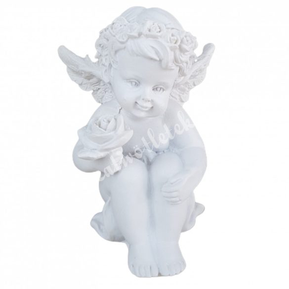 Polyresin angyal rózsával, 5x6 cm