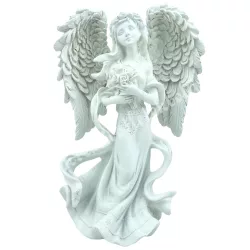 Polyresin angyal virággal, 10x16 cm