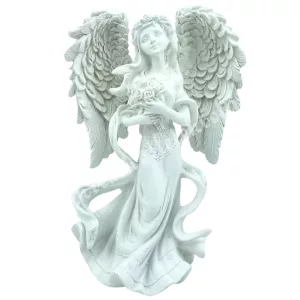 Polyresin angyal virággal, 10x16 cm
