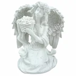 Polyresin angyal, virággal, 12x12,5 cm