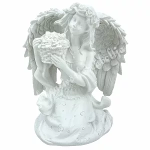 Polyresin angyal, virággal, 12x12,5 cm