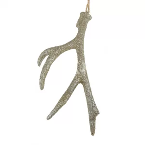 Akasztós dísz, agancs, csillámos pezsgő, 9,5x15 cm