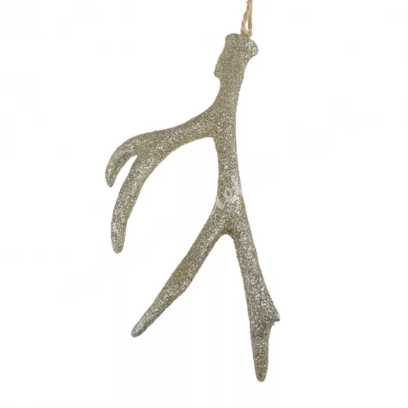 Akasztós dísz, agancs, csillámos pezsgő, 9,5x15 cm