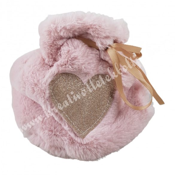 Textil szütyő, mályva, pezsgő szívvel, 14x18 cm